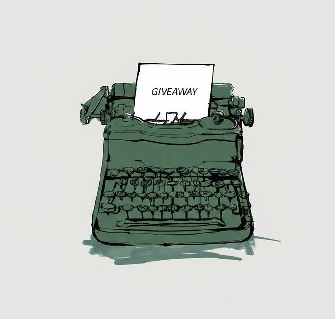 An illustration of a green typewriter with a piece of paper sticking out that reads 'GIVEAWAY'.