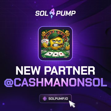 The image features a purple background with an illustration of a character, likely from a video game or animated movie, sitting at a table surrounded by various items such as a deck of cards, a poker chip, and some money. The text on the image reads "New partner Cashman Solomon".