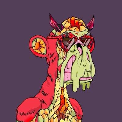 Colorful digital artwork of a stylized red and orange monkey character with horns, wearing red sunglasses, with a melting green slime-like substance dripping down its face.