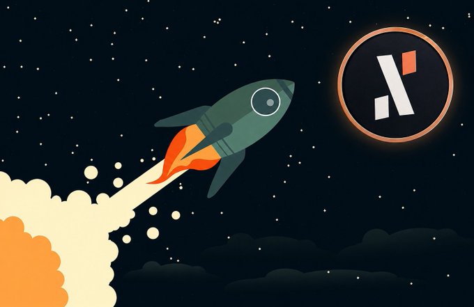 A cartoon illustration shows a green rocket ship launching into a starry night sky toward a glowing black circular logo with a stylized 'A' or arrow symbol.