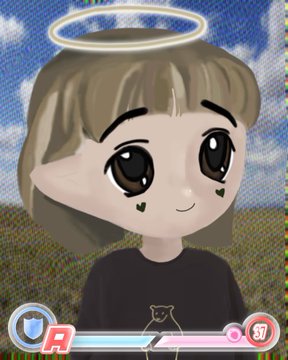 A stylized NFT digital art character with a halo, large expressive eyes, and a small black cat on its dark shirt is displayed in a game-like interface featuring a blue progress bar, shield icon, and the number "37." The image, reminiscent of Milady or Remilio aesthetic avatars, visually reinforces the post's comparison of these crypto art collectibles to classical works by artists like Klimt and Modigliani.