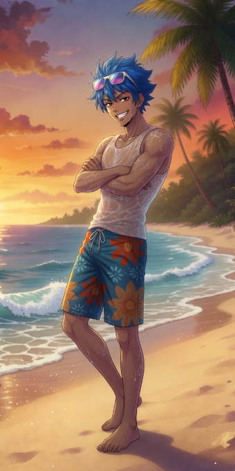 The image features a man standing at the beach with his arms crossed, wearing a white tank top and blue shorts. The background of the photo shows an ocean view with waves crashing onto the shoreline. There are also palm trees visible in the scene. The caption provided for this image is "GM CT Most crypto projects build products for blockchain. @TheARCTERMINAL, however, is building products for people to use blockchain". This statement seems unrelated and does not provide any relevant information about the man or his location at the beach.
