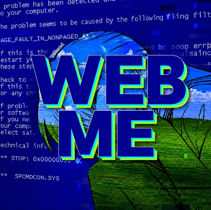 The image features a blue background with the words "WEBME" written in green letters, surrounded by a bunch of code. The text also includes some anime-inspired elements such as the character "Webme" from the anime "Anime: Web 3D". The image is accompanied by a caption that reads "$WEBME LIVE ₊˚ ⋅ Ca: 7yw6VaTfzh54qofEFkMLewBRMKjoNuUnH6Dcobbpump Web: webme.top $".
