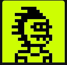 A green pixel-art skeleton character holding a mug, rendered in a retro 8-bit style.