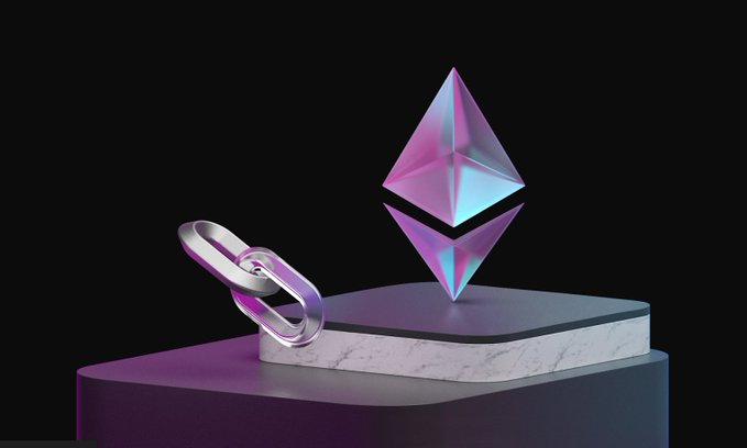 The image features a 3D-rendered Ethereum logo (a diamond-shaped octahedron) floating above a marble pedestal alongside metallic chain links, symbolizing the blockchain network and staking.

The visual metaphor of a floating Ethereum symbol paired with chains relates to the EIP-8361 proposal by researchers like Justin Drake, which would cut ETH staking yields from ~2% to ~1%—essentially "chaining down" or constraining the rewards validators receive for securing the network.