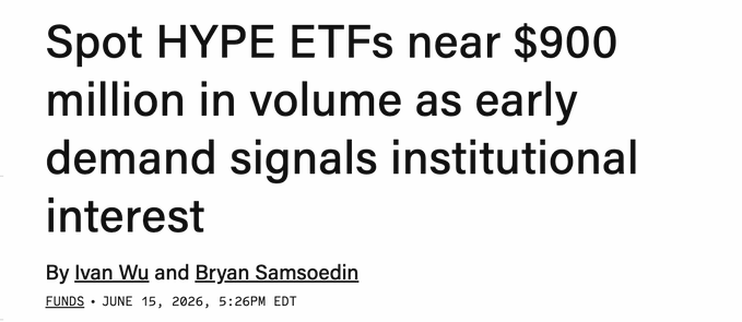 "HYPE" stands for Hyperbole. It was likely added to the post by someone to emphasize a point or exaggerate something, which it appears that someone has done here with this caption. The caption reads: "Spot Hype ETFs near $900 million in volume as early institutional demand signals interest".