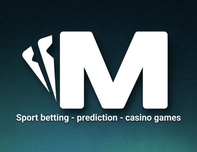A logo for 'M' featuring playing cards, with the tagline 'Sport betting - prediction - casino games' on a teal background.