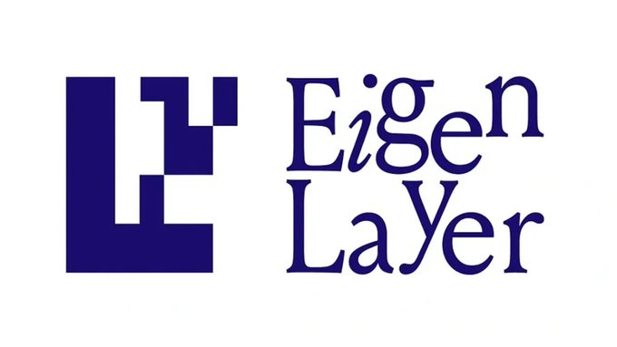 The image displays the EigenLayer logo, featuring a stylized blue "L" emblem alongside the text "Eigen Layer" in serif font, serving as the visual identifier for the restaking protocol discussed in the post about its latest governance upgrades.