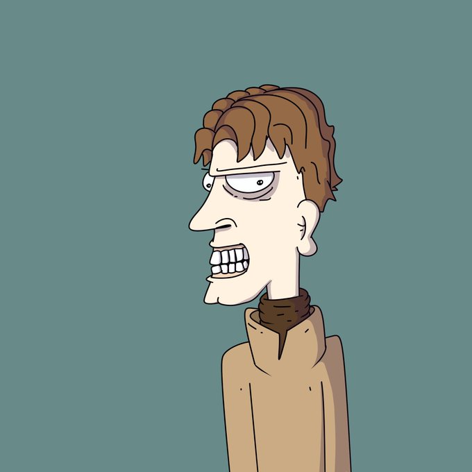 A cartoon illustration of a disheveled character with brown hair and a worried expression wearing a brown shirt against a teal background.