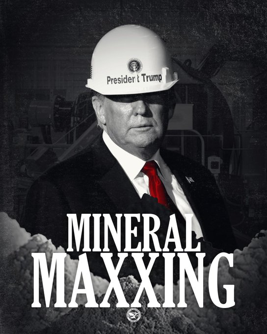 A digitally altered image shows Donald Trump in a hard hat that reads "Presider t Trump" with the words "MINERAL MAXXING" overlaid, seemingly in response to the post's question about "cto-ing" something.