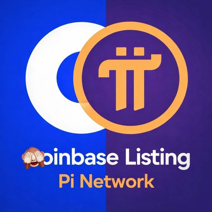 A graphic announcing the 'Coinbase Listing' of 'Pi Network', featuring the Pi Network logo overlaid on the Coinbase logo with a shocked monkey emoji.