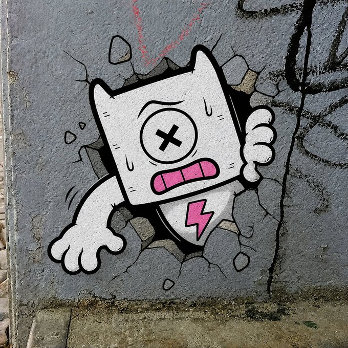 The image features a cartoon monster with a face, arms, legs, and a head that appears to be breaking through a wall. The monster has a pink lightning bolt symbolizing its power or energy. The text "TOXIBUN" is also present in the image, which could possibly refer to a toxic substance or an environmental issue related to pollution. 

The post seems to be discussing the artwork of this cartoon monster and how it appears to have appeared out of nowhere on a forgotten wall. It suggests that the monster has been created by someone who wanted to express their creativity or make a statement about a particular topic, such as pollution or environmental concerns. The image is accompanied by a caption that connects the artwork with the post's message.