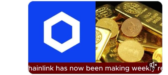 The image features the Chainlink (LINK) logo alongside a collection of gold coins and gold bars, symbolizing cryptocurrency reserves and wealth, with a partial caption reading "hainlink has now been making weekly re..." that ties into the post about Chainlink's Reserve surpassing $67 million through regular LINK token purchases.