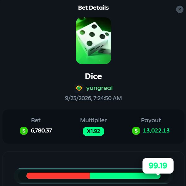 A "Bet Details" screen shows a Dice game win on Gamdom by user "yungreal" with a $6,780.37 bet that hit a 1.92x multiplier for a $13,022.13 payout, supporting the post celebrating a big win on the platform.