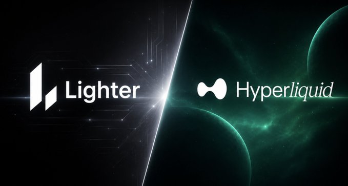 The image features two logos side by side, one for "Lighter" and another for "HYPERLiquid", both located at the top center of the frame. The "Lighter" logo has a white background with black text that reads "Lighter" in bold letters, while the "HYPERLiquid" logo is green with white text that says "HYPERLiquid". Both logos are positioned on a dark gray background and have a slight tilt to them.