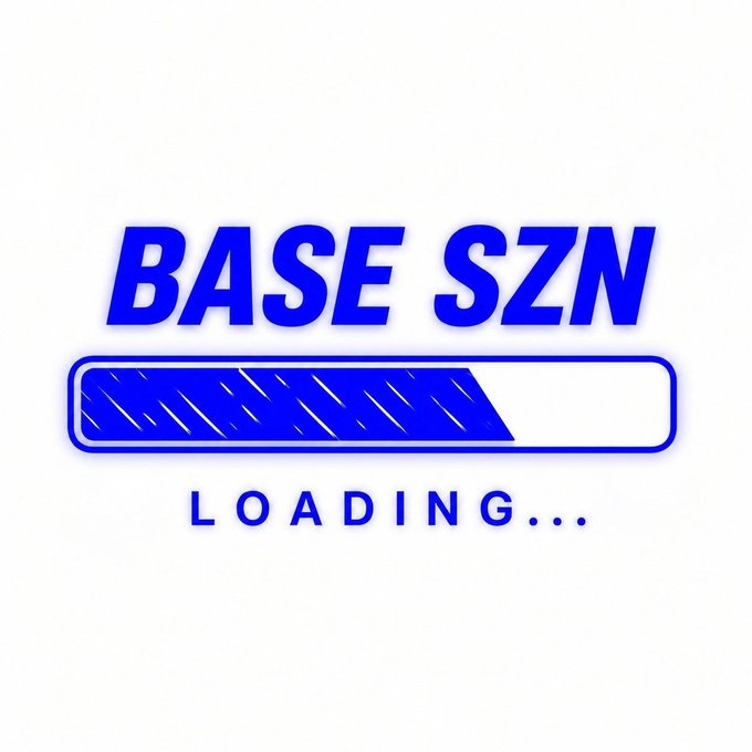 The image shows a loading screen graphic featuring the text "BASE SZN" in bold blue letters, followed by "LOADING..." below a partially filled blue progress bar with diagonal stripe patterns.

The graphic visually reinforces the accompanying "Base szn loading..." post by mimicking the familiar UI of a software loading screen, playfully suggesting that "Base season" (likely referring to Coinbase's Base blockchain or a similar "base" project) is almost here.