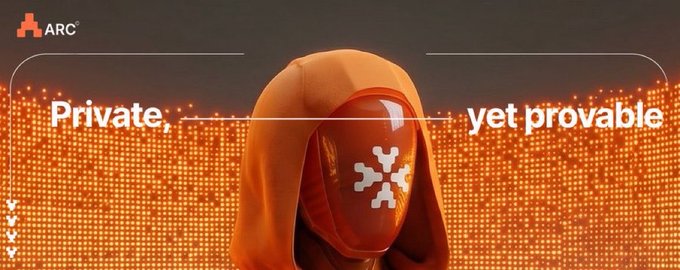 The image features a large orange mask with white snowflakes on its face, which appears to be a robot or a character from a video game. The mask has a "private" message written above it that reads "yet proveable". This suggests that the mask is designed for use in a virtual environment and might have some sort of AI functionality. The image also includes text about an Arc Terminal, which could be related to the mask's capabilities or features.