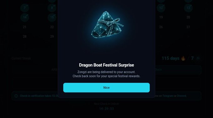 Focus on details like this: A screenshot of a computer screen displaying an email notification from Dragon Boat Festival Surprise, an event on a calendar with dates ranging from Monday through Saturday.