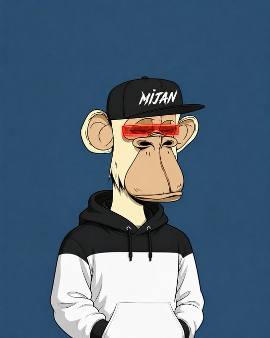 An illustration of a cartoon monkey wearing a black cap with "MIJAN" text, red-tinted sunglasses, and a black-and-white hoodie. The image complements the post's cheerful "Good morning" greeting and request for "Gm" engagement, with the stylish monkey avatar conveying a cool, friendly morning vibe.