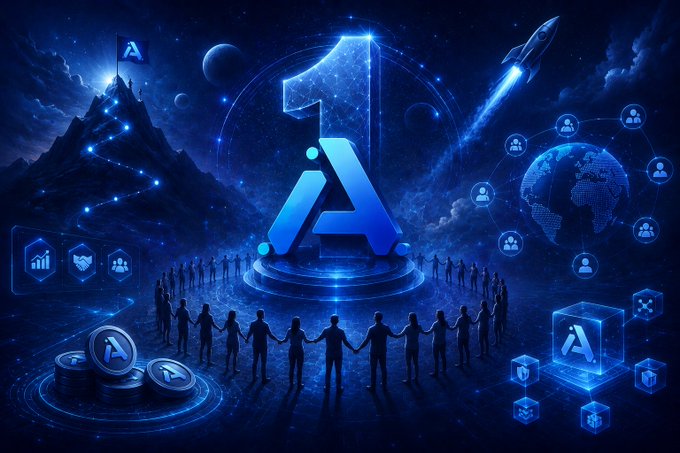 A glowing "1" towers above a circle of silhouetted figures holding hands, surrounded by ARCASTRA coins, a rocket, and a connected globe—celebrating Arc Astra Network's 1st anniversary with increased referral rewards of 500 ARCASTRA. The space-themed imagery and central "1" directly visualize the post's milestone celebration, while the coins reinforce the token-based referral incentive.