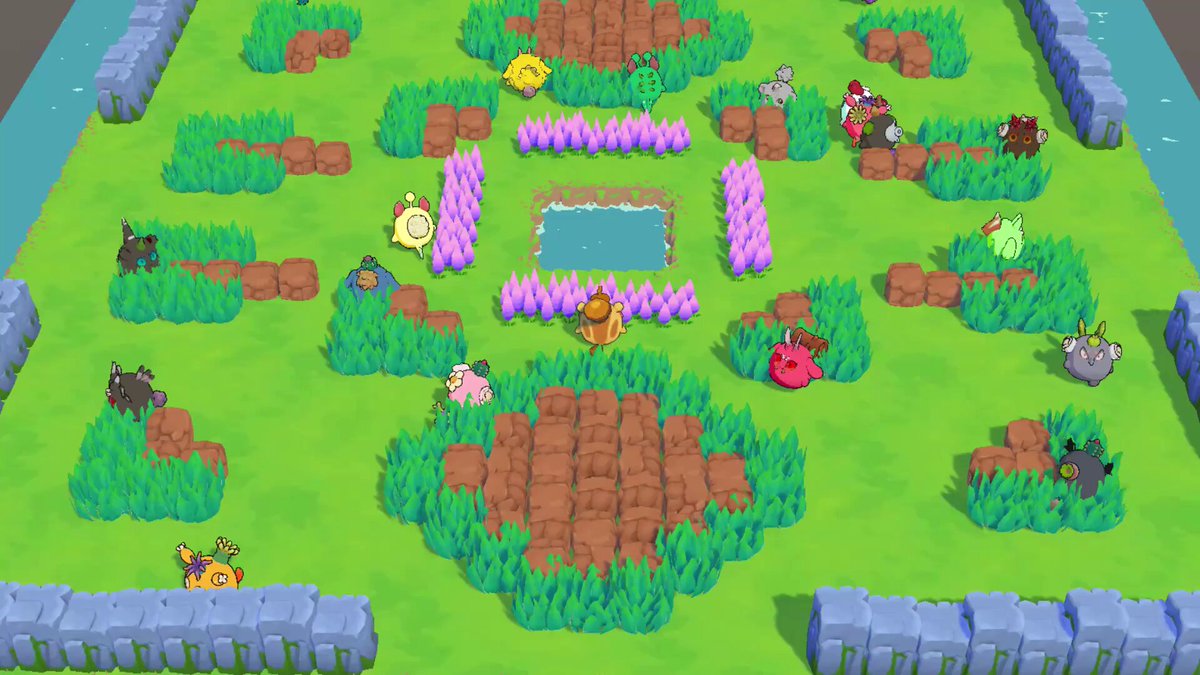 The image shows a cartoon scene with various characters, including a group of small animals such as fish and birds, scattered throughout the area. The setting appears to be an open field or garden with different colored flowers and grassy areas. In the background, there is a river running through it, adding to the overall atmosphere of the scene. The post about Atia Legacy's shift toward PvP gameplay suggests that the image might have been taken during a playtest for this game, as it features elements commonly found in such games like character interactions and the progression of the story.