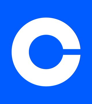 The image shows Coinbase's recognizable blue and white "C" logo, which directly relates to the news of the cryptocurrency exchange filing with the SEC to offer perpetual stocks in the U.S.