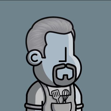 The image features a cartoon character, likely an older man with gray hair wearing an apron, standing against a blue background. The character has a mustache and beard, giving him a distinctive appearance. In his hand, he holds a spoon and a fork, which are both white in color. There is also a small bird figurine on the character's shoulder.

The post that accompanies this image reads: "I am now the proud holder of TWO @npconchain thanks to some floor swings in my favor. Now I finally have a couple I don' want to get rid of for the trip to zero." The text is written in black, which contrasts with the blue background and makes it stand out.