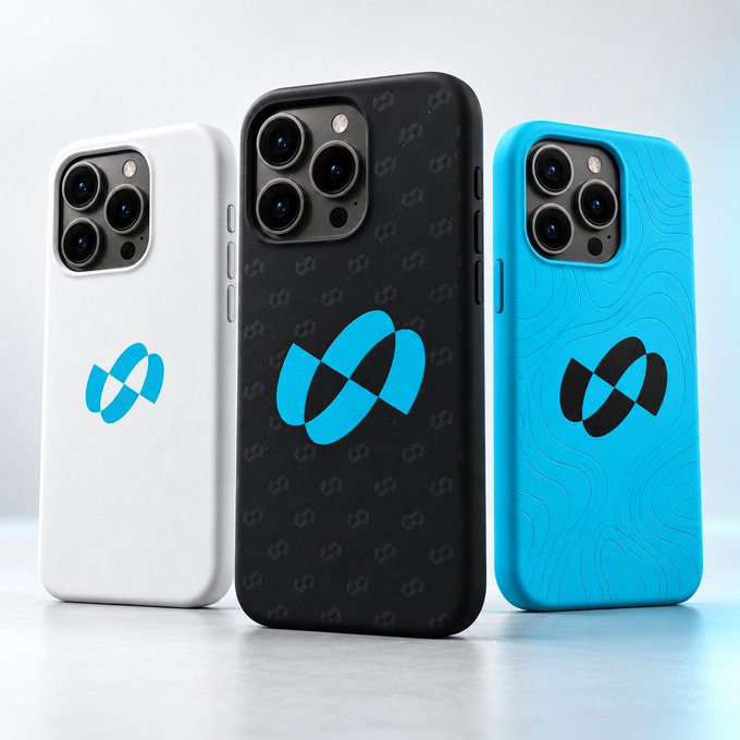 Three iPhone cases displayed side by side in white, black, and BitradeX blue, each featuring the BitradeX logo on the back. The image directly illustrates the accompanying post's question by showcasing the three color options available for the BitradeX-branded phone cases.