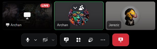 A video call interface shows three participants, with the middle tile labeled "Archan" (highlighted with a green border) featuring a colorful avatar and a "LIVE" badge, while another participant is labeled "Jereziz." The image visually corresponds to the post about a call with @ArchanNair, reflecting the speaker's name on the active call.