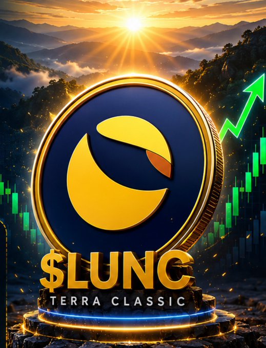 A digital coin featuring a yellow bird-like logo and the text "$LUNC TERRA CLASSIC" is displayed against a mountainous sunrise backdrop, with a green upward zigzag arrow and candlestick chart rising in the background—visually reinforcing the post's message of active buying interest despite the minor -2.37% price dip.