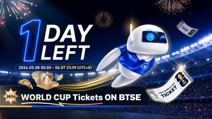 The image features an advertisement for World Cup tickets that are available for purchase at a later date, with a robot character flying through the scene. The text on the image reads "1 day left", indicating that there is still time to win the World Cup tickets by filling out the form and making a payment. The post also mentions that there are two types of tickets: BTSE beer and pizza.