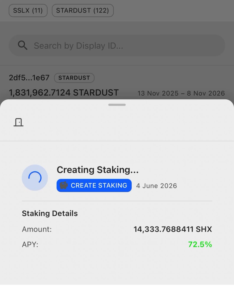 The image shows a screenshot of an app called "Staking Details" that displays information about the amount of money staked, the stake amount, and the APY (Annual Percentage Yield). The post also mentions creating staking details or creating staking details.