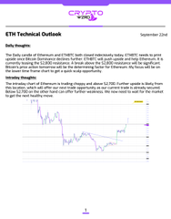 An Ethereum (ETH) Technical Outlook dated September 22nd analyzing ETH's volatility and resistance levels.
