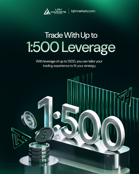 Promotional graphic for LGH Markets advertising up to 1:500 leverage trading.
