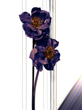 Purple flowers displayed against a white architectural column.