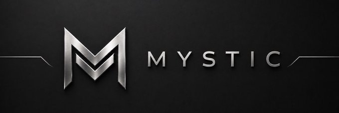 A metallic logo featuring a stylized "M" symbol next to the word "MYSTIC" against a dark background.