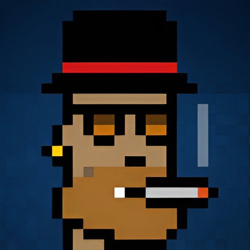 Pixel art illustration of a person wearing a black hat with a red band, smoking a cigarette, with a gold earring.