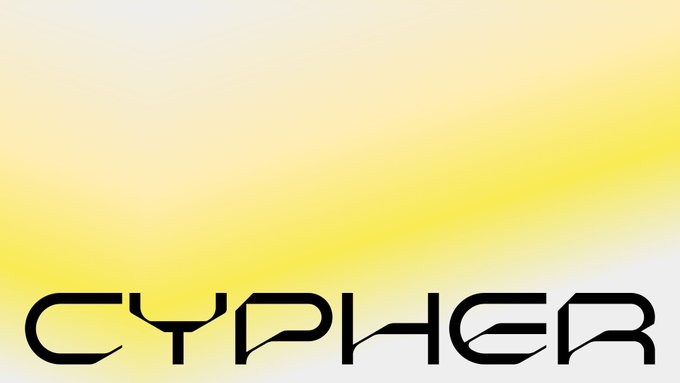 The word 'CYPHER' displayed in a futuristic, stylized black font against a soft yellow and white gradient background.