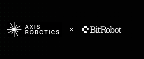 The image shows a collaboration banner featuring the logos of "AXIS ROBOTICS" and "BitRobot" separated by a multiplication symbol on a black background, visually representing the joint giveaway partnership between the two brands for 5 SN/04 Alliance codes.