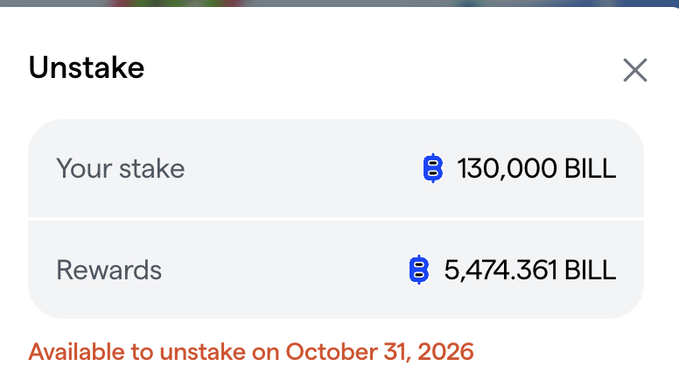 In this image, there's an email notification from someone named "Unstake" regarding rewards for playing a video game called Discords. The rewards are available to stake the $BILL side of the game at October 31, 2016. The reward amounts in this case are $32,000 and 8 grand each, making it a total value of $64,400.
