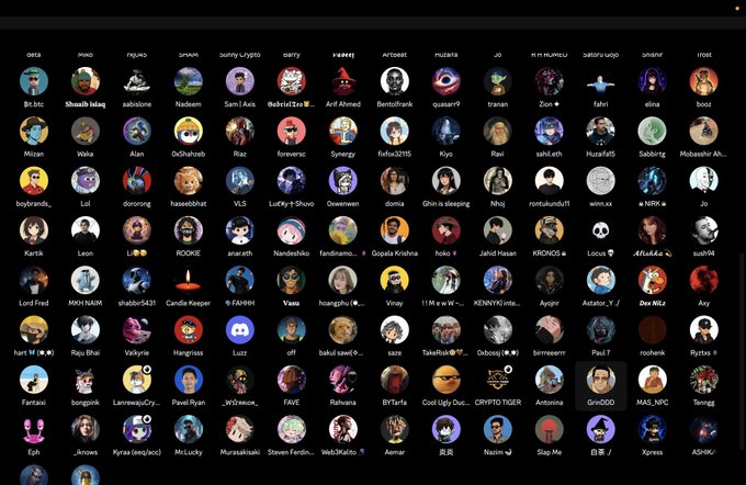 A Discord server interface displaying a grid of user profile icons and usernames, with one user 'Astrovest' highlighted in the top row.