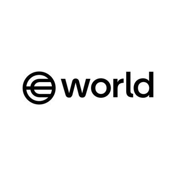 The image displays the "world" logo, featuring a stylized lowercase "e" symbol followed by the word "world" in a clean sans-serif font, representing the Worldcoin/World Foundation brand associated with the post about their $52.5M funding round led by Pantera Capital.