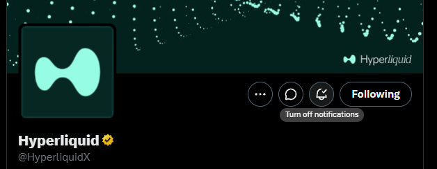 A screenshot of the verified Hyperliquid (@HyperliquidX) social media profile with "Following" and "Turn off notifications" toggles enabled, accompanying a post teasing an upcoming announcement for Token 2049 SG after highlighting past milestones like the HypurrNFTs airdrop.