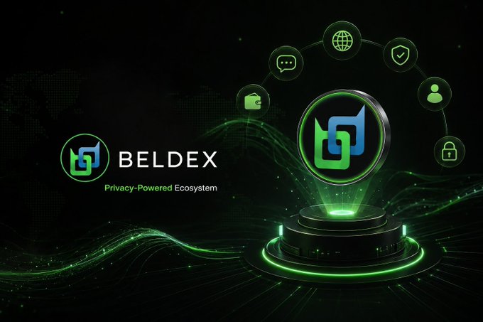 The image is a promotional graphic for "BELDEX" with the tagline "Privacy-Powered Ecosystem," featuring its teal and green logo on a futuristic pedestal surrounded by icons representing chat, security, encryption, and global connectivity. It visually reinforces the post's message about Web3 security by symbolizing an ecosystem dedicated to privacy, secure communication, and accessible global tools—suggesting that protecting users should begin with intuitive, language-friendly design rather than blaming them for mistakes.