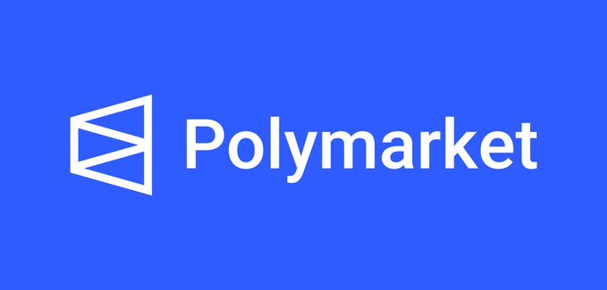 The Polymarket logo displayed as white text and icon on a solid blue background.