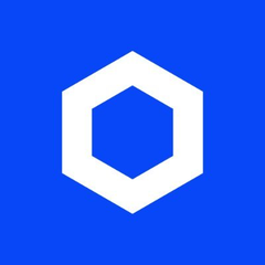 The Chainlink (LINK) cryptocurrency logo, featuring a white hexagon on a blue background.
