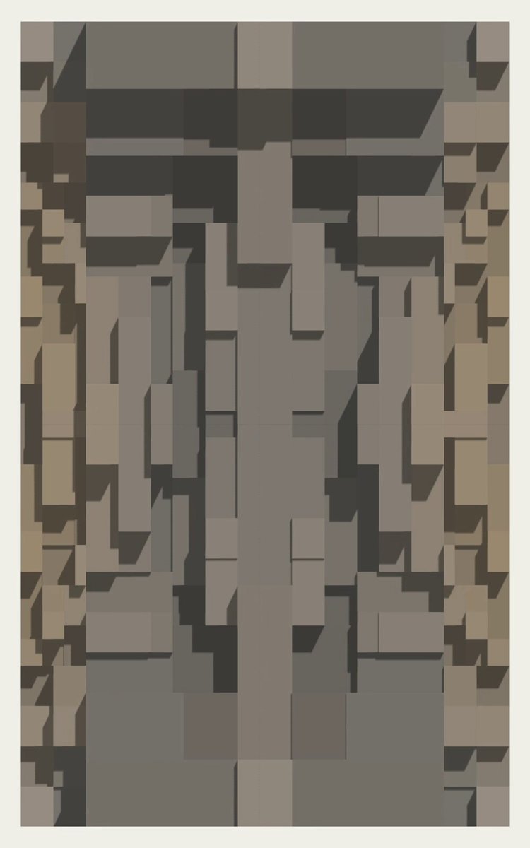 "Structures looking Mesmerizing collection @billyrestey congratulate! Art On Bitcoin!. The image depicts a repeating pattern of square blocks arranged in various sizes, creating a striking visual effect that could be interpreted as a form of modern art or digital wallpaper. The artist has chosen to use a color palette of shades and tones of gray for the structure's elements, with some areas being darker than others, adding depth and complexity to the overall design. The arrangement of these blocks, while repetitive, does not appear chaotic; rather, it appears intentional, creating a sense of order and harmony within the image."