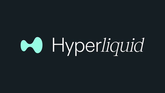 The Hyperliquid logo featuring a teal hourglass-shaped icon next to the wordmark 'Hyperliquid' with 'Hyper' in sans-serif and 'liquid' in italic serif font on a dark background.