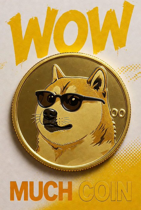 The image features a gold coin with a cartoon dog wearing sunglasses, giving it a fun and quirky appearance. Below the coin, there's text that reads "WOW Much Coin" which suggests that this particular coin has some sort of special significance or value related to cryptocurrency. The combination of the gold coin and the dog character adds an interesting visual element to the post, making it more engaging for viewers who might be interested in both coins and dogs.

The text "WOW Much Coin" implies that the coin is worth a lot, possibly due to its unique design or some other factor related to cryptocurrency. The overall image conveys a sense of excitement and curiosity about this particular coin, inviting viewers to learn more about it.