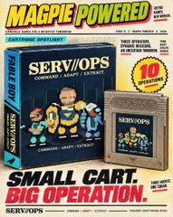 A product advertisement for 'MAGPIE POWERED SERV/OPS' featuring retro pixel art characters and the text 'SMALL CART. BIG OPERATION.'